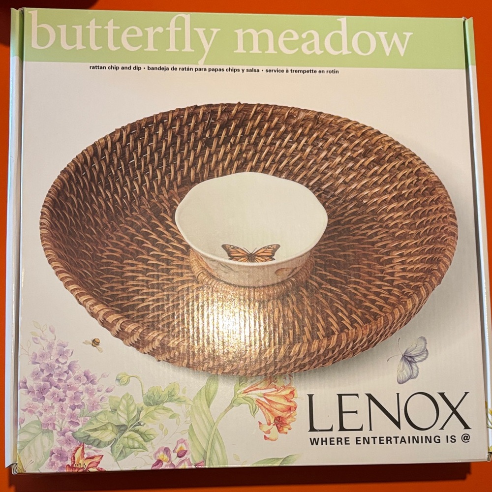 Lenox Butterfly Meadow Rattan Tray with Ceramic Bowl